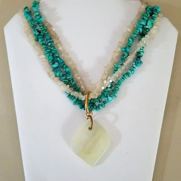 Vintage Boho Turquoise Agate & Moonstone Necklace - Picture 15 of 15